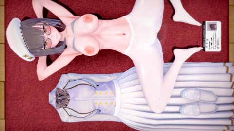 1girls 3d artist_request breasts brown_hair female glasses laying_on_back noripro spread_legs stockings tagme tsukudani_norio_channel virtual_youtuber vtuber