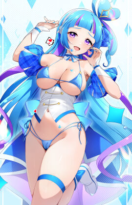 1girls aokaze_nana blue_hair cure_wink female idol kimi_to_idol_precure light-skinned_female light_skin long_hair magical_girl painted_nails precure pretty_cure purple_eyes rumo solo toei_animation