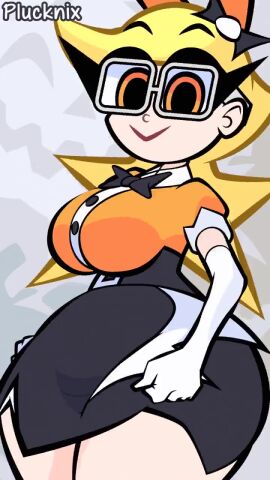 1girls 2025 ass big_ass blonde_hair blush bow breasts cameltoe cute elbow_gloves from_behind glasses gloves hair_ornament hairbow holly_(plucknix) long_hair looking_at_viewer no_sound orange_eyes original panties plucknix presenting presenting_hindquarters print_panties short_playtime skirt skirt_lift smile standing tagme thick_thighs thighs tight_clothing tight_panties tight_shirt trefoil video watermark white_panties