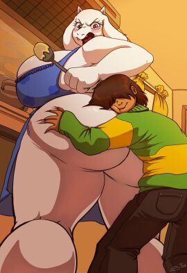 1girls 1other 2024 age_difference ambiguous_gender angry annoyed anthro anthro_on_human apron ass ass_grab ass_worship back_view big_ass big_breasts bluechika blush blushing breasts brown_eyes brown_hair busty calves caprine clothed clothed_female clothing curvaceous curvy deep_skin deltarune duo embarrassed eyelashes fangs female female/ambiguous furry goat hair head_on_ass height_difference hi_res horns huge_ass huge_breasts human human_on_anthro incest indoors kris_(deltarune) large_ass large_breasts light_skin looking_back medium_hair milf older_anthro older_female open_mouth parent partially_clothed signature skindentation smile smiling standing taller_female teeth thick_thighs thighs tongue toriel undertale_(series) voluptuous white_fur wide_hips