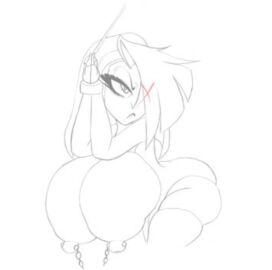 ass big_ass big_nipples bottomwear breasts casual casual_nudity demon demon_girl female hazbin_hotel huge_ass huge_breasts no_underwear sideass sketch topless underground_(artist) vaggie_(hazbin_hotel)