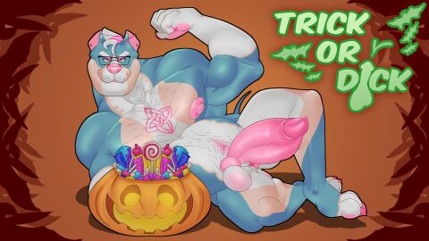 16:9 5_fingers abs alternate_version_at_source animal_genitalia animal_penis anthro balls bara biceps big_muscles big_nipples big_penis body_hair candy canid canine canine_genitalia canine_penis canis dessert domestic_dog eyebrows eyewear fangs feet fingers flexing flexing_bicep food fruit fur genitals glasses halloween hi_res holidays jack-o'-lantern jewelry looking_at_viewer male mammal morinetsu muscles muscular muscular_anthro muscular_male nipples nude orange_eyes paws penis plant pubes pumpkin russ_(azurewolf) simple_background slightly_chubby smile solo tattoo teeth text thick_eyebrows vein veiny_penis widescreen yaoi