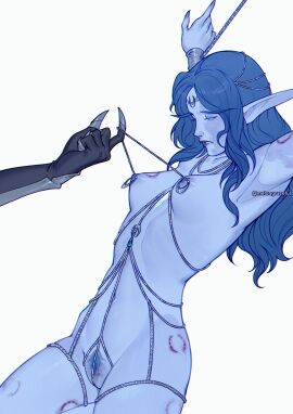 1girls abuse arms_tied bite bite_marks blue_hair blue_skin bondage bound breast_torture breasts chained chains curvy curvy_body curvy_female curvy_figure curvy_hips curvy_thighs dominated dominated_female domination elf female female_abuse female_only femsub hairy_pussy hands_tied hips jewelry long_hair male maledom melongraceful necklace night_elf nipple_chain nipple_piercing nipple_rings nipple_torture nipples piercing pubes pubic_hair pussy slave slave_girl solo submissive submissive_female thick_thighs thighs vagina warcraft wide_hips world_of_warcraft wow