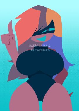 1girls agetha_(kaaatie) barbara.r.g.c barbarargc big_breasts breasts female finger_up fundamental_paper_education long_hair machine_girl_(kaaatie) mischievous_look pussy pussy_visible_through_clothes swimsuit thick_thighs thighs