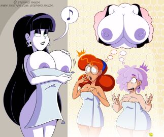 3girls areola_slip areolae ass atomickingboo big_areola big_ass big_breasts big_butt black_hair breast_awe breasts bust busty colored_sketch curvaceous curvy curvy_figure dark_hair digital_media_(artwork) duplicate earrings female female_only freckles gigantic_breasts ginger glasses goth goth_girl gothic green_eyes hair_over_one_eye hairband hips hourglass_figure huge_areolae huge_ass huge_breasts human human_only ilpanza imagining large_ass large_breasts legs light-skinned_female light_skin lindel_dollice_quilten locker_room long_hair luna_starlene massive_breasts mature mature_female nipples nude oc ocs open_mouth orange_hair original original_character original_characters pale-skinned_female pale_skin purple_hair repost round_ass round_breasts round_butt shower_room surprised_expression tagme terra_mandrile the_besties_(atomickingboo) thick thick_hips thick_legs thick_thighs thighs thought_bubble towel very_long_hair voluptuous voluptuous_female waist white-skinned_female white_body white_skin wide_hips