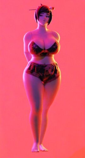 1girls 3d asian asian_female big_breasts blizzard_entertainment breasts brown-haired_female brown_hair brunette_hair chinese chinese_female clothed clothed_female female female_focus female_only light-skinned_female light_skin looking_sideways mei_(overwatch) overwatch overwatch_2 pink_backg slipperyt smirk smirking smug smug_face solo solo_female solo_focus