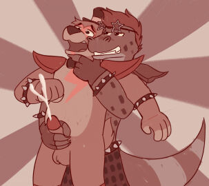 alligator_tail animatronic anthro background bear biceps body_markings bowtie destona facial_markings five_nights_at_freddy's five_nights_at_freddy's:_security_breach fnaf gay glamrock_freddy_(fnaf) green_body hand_on_another's_head hand_on_chin hand_on_own_chest handjob handjob_from_behind handjob_while_penetrating handjob_with_gloves lighting_bolt machine male male/male male_only mohawk mohawk_(hairstyle) monochrome montgomery_gator_(fnaf) muscular muscular_anthro muscular_arms muscular_male muscular_thighs non-human non_mammalian_nipples pink_glans red_hair reptile reptile_humanoid robot robot_humanoid simple_background smile smug smug_expression spiked_bracelet spotted_body surprised surprised_expression tail tail_markings tattoo top_hat two-tone_body two-tone_fur ursid ursid_humanoid