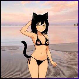 anime art beach bikini girly neko