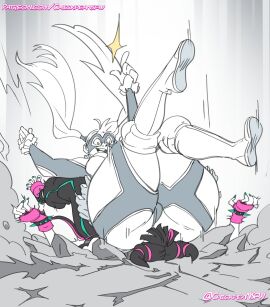 2girls ass buttcrush chickpea cracking_ground crush crushing destruction facesitting female female_focus female_only fight finger_snap ground_crack juri_han rainbow_mika smile street_fighter violence