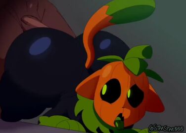 2025 animated ass big_butt black_body domestic_cat duo elemental_creature felid feline felis feral flora_fauna food food_creature for_a_head fruit huge_butt male mammal no_sound object_head plant pumkat pumpkin pumpkin_head short_playtime starstar000 tagme tail video widescreen