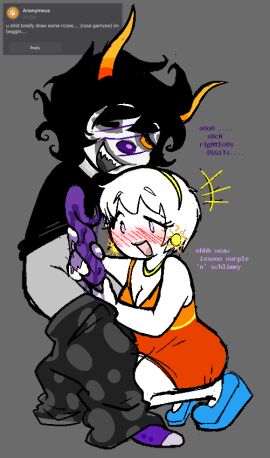 1boy 1girls afro alien black-haired_male black_hair black_pants black_shirt blonde-haired_female blonde_hair blue blue_shoes blush bob_cut breasts clothed clothed_female clothed_sex clothing colored_skin cuntboy cuntboy_sans_balls dress drunk duo duo_focus earrings english_text exposed_shoulders female gamzee_makara gold_earrings gold_jewelry grey_background grey_skin herm hermaphrodite homestuck homestuck_troll horn horns human intersex jewelry kneeling kneeling_oral_position male maleherm multi_genitalia orange_dress pants_down partially_clothed penis purple_blush purple_penis pussy rose_lalonde shirt shoes short-haired_female short-haired_male short_hair simple_background standing strilalonder sunglasses t-shirt tentabulge tentacle_penis text troll white_body white_skin