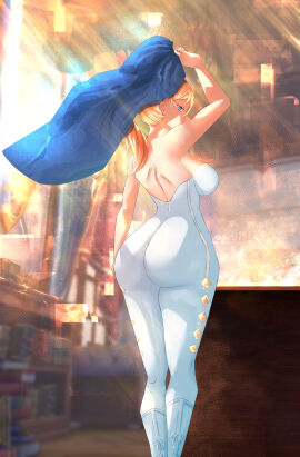 absurdres ass blonde_hair breasts dress female female_only genshin_impact highres huge_ass jean_gunnhildr kanzatitties knight large_breasts thick_thighs thighs white_dress