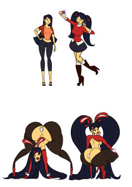 2girls all_fours ass ass_cleavage ass_expansion before_and_after bimbo_lips bimbofication black_hair boots bradtanker3 breast_expansion breast_growth breast_growth_(enlargement) breasts bunny_ears bunny_tail bunnysuit crouching earrings emma_(tdi) eyeshaow female female_only hair_growth heels hoop_earrings huge_ass huge_breasts kitty_(tdi) lip_expansion lipstick makeup pantyhose red_eyeshadow red_lipstick selfie simple_background skirt smartphone socks stiletto_heels thick_lips thick_thighs thigh_expansion total_drama_island transformation twintails white_background wide_hips