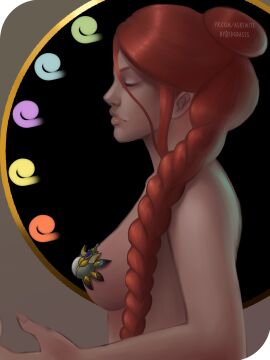 1girls asian_mythology casual_nudity chinese_mythology convenient_censoring female goddess hi-rez_studios light-skinned_female light_skin mythology nu_wa_(smite) nude red-gras red_hair smite solo