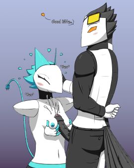 1boy 1girls 4:5 absurd_res anthro avian big_penis blush bodily_fluids bottomwear breast_play breasts closed_eyes clothed_male clothing collared_shirt cum cum_on_chest cum_on_face cum_on_penis darkner deltarune deltarune_chapter_2 dialogue duo english_text eyewear felid female foreskin genital_fluids genitals glasses gloves handwear heart_symbol hearts_around_head hi_res machine male male/female mammal nipples nude nude_female onomatopoeia pants penis purring robot sex simple_background small_breasts smile sound_effects swatch_(deltarune) tail tasque_manager_(deltarune) text titjob topwear uncircumcised undertale_(series) unretracted_foreskin vein veiny_penis vest xevv