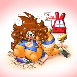 1boy 1girls belly breasts cody_(robopon) female gigantic_breasts hips huge_breasts huge_hips huge_nipples huge_pussy huge_thighs human hyper_breasts hyper_nipples large_breasts lisa_(robopon) nipples pussy robopon shortstack smashed tamori_hataru thick_thighs thighs wide_hips