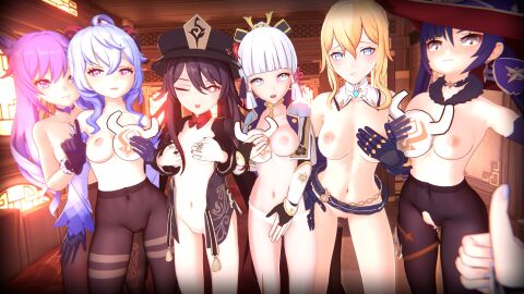 2d 3d 4k 6+girls 7girls barely_clothed big_breasts black_gloves black_hair black_hat black_nail_polish black_nails black_pantyhose blender_(software) blonde_hair blue_eyes blue_gloves blue_hair blue_nail_polish blue_nails breasts brown_hair brown_shirt chinese_clothes choker closed_mouth collar cone_hair_bun covered_nipples covering covering_breasts covering_crotch cross_earrings detached_collar detached_sleeves dress earrings elbow_gloves female female_only fingerless_gloves flower flower-shaped_pupils functionally_nude functionally_nude_female fur_trim ganyu_(genshin_impact) genshin_impact gloves goat_horns gradient_hair green_eyes hair_between_eyes hair_bun hair_ornament hat hat_flower headwear heart heart-shaped_pupils high_ponytail hilichurl_mask horns hu_tao_(genshin_impact) indoors japanese_clothes jean_gunnhildr jewelry jygreanimation kamisato_ayaka keqing_(genshin_impact) large_hat light-skinned_female light_blue_hair light_skin long_hair long_sleeves looking_at_viewer low_twintails mask medium_breasts mole mole_under_eye mona_(genshin_impact) multicolored_hair multiple_females multiple_girls nail_polish neck_ring neck_tassel necklace nipples one_eye_closed open_mouth panties pantyhose partially_fingerless_gloves plum_blossoms ponytail porkpie_hat print_pantyhose purple_eyes purple_gloves purple_hair red_eyes red_flower red_neckwear ribbon ring shenhe_(genshin_impact) sidelocks small_breasts star_earrings symbol-shaped_pupils tagme tailcoat take_your_pick tassel tassel_hair_ornament thumb_ring thumbs_up torn_pantyhose twintails very_long_hair white_collar white_panties wide_sleeves witch_hat