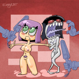 2girls absolutely_nothing_on angry angry_nude_female arms_outstretched blush blushing breasts classic_enf_pose completely_naked completely_nude covering covering_breasts covering_crotch covering_pussy covering_self eddy_nat ellie_(eddy_nat) embarrassed embarrassed_nude_female enf female female_only goth_(eddy_nat) knees_together_feet_apart naked naked_female nude nude_female outstretched_arms pussy tagme