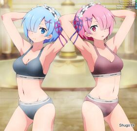 2d 2d_(artwork) 2d_artwork 2girls :o arm_up armpit armpit_crease armpit_peek armpits arms_up bare_armpits bare_arms bare_belly bare_chest bare_hands bare_hips bare_legs bare_midriff bare_navel bare_shoulders bare_skin bare_thighs belly belly_button big_sister black_bra black_hairband black_panties black_underwear blood_related blue-eyed_female blue-haired_female blue_eyebrows blue_eyes blue_hair bra breasts busty busty_female busty_girl busty_teen calvin_klein cleavage closed_mouth_smile collarbone digital digital_art digital_drawing digital_drawing_(artwork) digital_media digital_media_(artwork) elbows exposed_armpits exposed_arms exposed_belly exposed_chest exposed_hips exposed_legs exposed_midriff exposed_navel exposed_shoulders exposed_skin exposed_thighs eyebrows_hidden_by_hair female female_focus female_only flower flower_hair_ornament flower_in_hair flower_on_head groin hair_covering_eye hair_ornament hair_ornaments hair_over_eye hair_over_one_eye hairband hairless_armpits half_naked half_nude hand_behind_head hand_up hands_behind_head hands_up high_resolution highres indoor indoor_nudity indoors lean_figure linea_alba little_sister looking_at_viewer medium_breasts midriff multiple_females multiple_girls naked naked_female naked_woman narrow_waist navel nude nude_female nudity older_sister open_mouth panties parted_bangs parted_lips petite petite_body petite_breasts petite_female petite_girl pink-eyed_female pink-haired_female pink_eyebrows pink_eyes pink_hair pink_hair_female posing posing_for_the_viewer posing_naked posing_nude ram_(re:zero) re:zero_kara_hajimeru_isekai_seikatsu red_bra red_panties red_underwear rem_(re:zero) semi_nude shaved_armpits short_hair shoulders shugo19 siblings sister_and_sister sisters slender_body slender_waist slim_waist small_breasts smile smiley_face smiling smiling_at_viewer smirk standing stomach teen_girl teenage_girl teenage_tits teenager thigh_gap thighs underwear underwear_only upper_body wide_hips young_female young_woman younger_sister