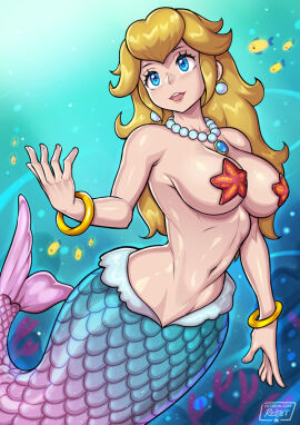 1girls 2020s blonde_hair blue_eyes bracelet bracelets breasts earrings female female_only fish fish_tail jewelry jpeg long_hair mario_(series) merfolk mermaid mermaid_peach midriff monster_girl navel necklace necklace_between_breasts nintendo princess_peach princess_peach:_showtime! redjet revealing_clothes scales signature solo starfish_pasties underwater