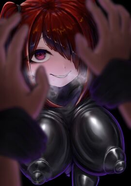 1girls 2024 anon arm_grab blush breasts color digital_media_(artwork) female femdom hair_ornament in_heat large_breasts latex latex_bodysuit light-skinned_female light_skin looking_at_viewer original original_character pentagram pov red_eyes red_hair saotome1027 twintails visible_breath visible_nipples yandere