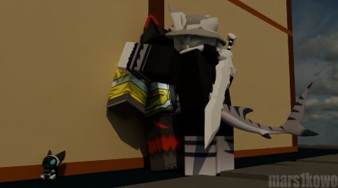 2boys 3d animal_genitalia anthro black_body black_fur black_knot black_sheath blue_visor canid canine clothing digital_media_(artwork) domestic_cat duo eyewear felid feline felis fish fox fur genitals glasses hat headgear headwear knot long_ears machine male male/male mammal marine markings mars1kowo marsik niko_(nikofurry) penis pinned pinned_to_wall plushie protogen red_knot red_markings roblox robloxian rubbing rubbing_penis scarf shark shark_tail sheath staring_into_eyes white_body white_fur white_sheath