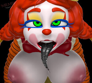1girls 3d alternate_breast_size bedroom_eyes big_breasts bowtie braid braided_hair breasts breasts_out clown clown_girl clown_makeup female female_focus female_only five_nights_at_freddy's five_nights_at_freddy's:_secret_of_the_mimic green_eyes half-closed_eyes huge_breasts jackie_(fnaf) jackie_(mishuuyu) kissing_viewer looking_at_viewer makeup mishuyuu mrmnoobp party_hat pov_kiss red_hair robot robot_girl robot_tongue saliva solo tagme teasing the_mimic_(fnaf) tongue tongue_out twintails watermark