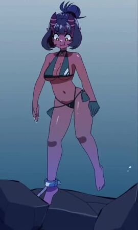 1girls air_bubble animated anklet asphyxiation black_hair breasts bubble choker colored_skin dead death drowning female female_focus holding_breath horns jewelry medium_breasts misterfridge monster_girl navel necrophilia nipples original pointy_ears purple_skin pussy ryona short_hair skinny_dipping solo sound swimsuit tagme third-party_edit tongue tongue_out underwater video wide-eyed yellow_eyes