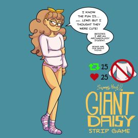 2024 blue_eyes daisy_wooton female glasses nerd nerdy_female panties pink_panties pink_socks shirt smile socks squeakyhorn strip_game tagme text twitter_strip_game_(meme) underwear undressing white_shirt