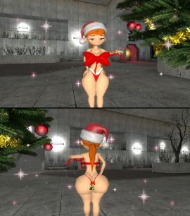 3d 3d_(artwork) ass ass_cleavage ass_crack big_ass big_breasts bow_bra bow_ribbon breasts butt_crack christmas christmas_tree female female_only garry's_mod gift_wrapped gmod huge_ass human_meggy kaibernation meggy_spletzer mistletoe_on_ass panties santa_hat shiny_ass shiny_legs smg4 thick
