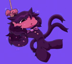 1boy 1femboy 2_tails arched_back bakeneko black_eyes black_fur blue_background bondage cat_boy cat_ears cat_tail catboy churriscak68821 damn_you_miller dark-skinned_femboy dark_skin feline female femboy feminine_catboy feminine_male fluffy_hair fundamental_paper_education hands_above_head hands_tied hands_tied_above_head imminent_rape machine_girl_(kaaatie) male multi_tail navel navel_line navel_visible_through_clothes neko nekomata nervous nervous_sweat non-con non-consensual nonconsensual nonconsensual_bondage perrywinkle_background ponytail possible_rape probably_rape rope rope_around_hands rope_around_wrist rope_bondage shapeshifter skary_(kaaatie) skarykaaatie solo solo_femboy solo_focus split_tail spread_legs tagme tail thick_thighs tied_up unknown_genitals