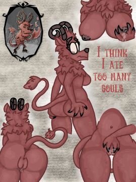 1girls 2d anthro anus ass bodily_fluids bovid breast_squish breasts caprine completely_nude demon dialogue don't_starve_(series) don't_starve_together english_text female female_only genderswap genderswap_(mtf) genital_fluids genitals goat horn klei_entertainment lactating mammal mtf_crossgender no_pupils nude nude_female pussy pussy_juice rear_view red_body rule_63 solo solo_female squish text unknown_artist vaginal_fluids wortox