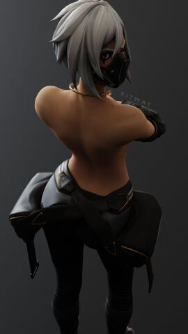 angry angry_expression arms_crossed clothed clothed_female clothing female female_only fortnite hush_(fortnite) kitway looking_back looking_back_at_viewer mask masked masked_female necklace partially_clothed partially_clothed_female solo solo_female topless topless_female