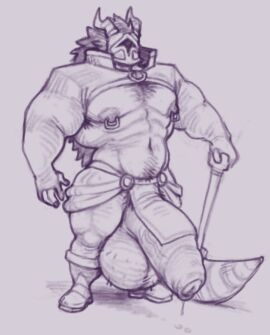 1boy balls flaccid foreskin helmet human hyper hyper_balls hyper_genitalia hyper_penis loincloth loose_foreskin male male_focus male_only monochrome penis solo solo_focus uncircumcised unretracted_foreskin winlewdles