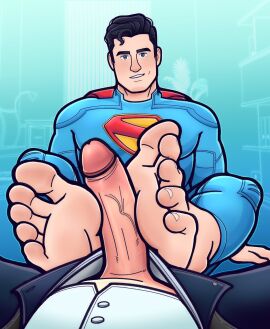 2boys 2d 2d_(artwork) bara barefoot big_feet big_penis black_hair boner business_man clothed cloudtune curled_toes curling_toes erect_penis erection faceless faceless_character faceless_male feet feet_focus feet_on_penis foot_fetish footjob gay human humanoid humanoid_feet humanoid_penis kryptonian light-skinned_male male male/male male_only pants_pulled_down penis penis_between_feet penis_vein pov pov_eye_contact smirk smirking smirking_at_viewer soles staring staring_at_viewer superhero superhero_costume superman superman_(series) synthfeet unbuttoned unbuttoned_pants veiny_penis yaoi