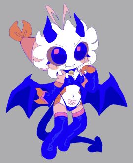 collar dandy's_world demon demon_tail demon_wings fangs genderswap genderswap_(mtf) gloves horns pubic_tattoo rule_63 shrimpo_(dandy's_world) succubus thigh_highs thong torturedbyexi
