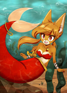 anthro breasts bright_(namrii_) clothed ear_tuft female fox furry furry_ears merfolk mermaid mermaid_tail namrii not_porn oc old_bright_(namrii_) shell_bikini tagme