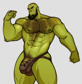 abs bara beard biceps big_bulge big_penis bulge bulge_through_clothing flaccid green-skinned_male green_body green_skin hairy_chest male male_nipples male_only muscular muscular_male nipples orc orc_male pecs penis penis_outline pointy_ears skayous solo solo_male teeth teeth_visible tusks underwear yaoi