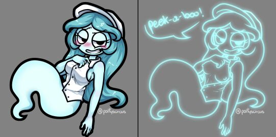 blush breasts buttoned_shirt colored_skin connie_(dandy's_world) dandy's_world female ghost_girl invisible opened_shirt partyscircus teasing transparent