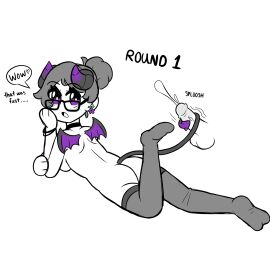 2d akira_(ikeychain) earrings female glasses horns ikeychain mostly_nude original original_character small_wings stockings tagme tailjob trans_woman transfem wings