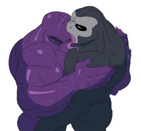 alien anthro artist_request bara closed_eyes el_benon elbenon french_kiss furry gay gorilla kissing male male/male male_only marvel muscular muscular_male purple_venom purplevenom tongue tongue_out white_background yaoi youtube_hispanic