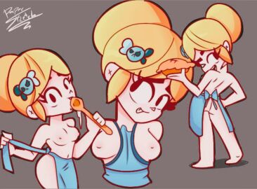 apron apron_between_breasts apron_only brawl_stars breasts female papersketch piper_(brawl_stars) source_request tagme