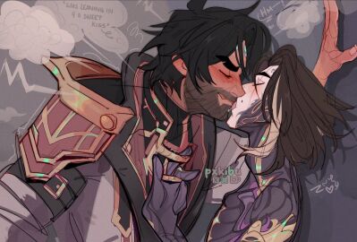 arcane arcane_jayce arcane_survivor_jayce arcane_viktor artist_logo blush gay heart_symbol jayce_talis kissing league_of_legends making_out male male/male pxkibu sfw steamy_breath tongue tongue_kiss tongue_out unexpected viktor_(league_of_legends) yaoi