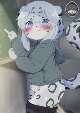 2024 ambiguous_gender ambiguous_on_anthro ambiguous_pov anthro blue_eyes blush bodily_fluids chalk chalkboard classroom clock clothed clothing cub dagasi digital_drawing_(artwork) digital_media_(artwork) duo english_text felid female female/ambiguous fingers first_person_view fur genitals hair hi_res holding_object kemokemo_town mammal oblivious pantherine panties public_use school snow_leopard solo_focus sweat sweatdrop tail text time_stop underwear undressing watch young young_anthro young_female yuki_(dagasi)