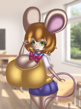 1girls absurd_res big_breasts bow breasts classroom cleavage curvy_figure cute cute_fang digital_drawing_(artwork) digital_media_(artwork) female female_only glasses huge_breasts humanoid kemonomimi mouse_ears mouse_tail nirriti oppai orange_hair original original_character petite pillow_shading school_uniform schoolgirl shaded short_hair shortstack skin_tight skirt window young_female younger_female