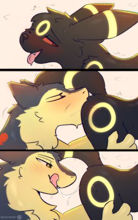 absurd_res anal blush bodily_fluids canid canine eeveelution feral gay generation_2_pokemon hi_res licking licking_lips male male/male mammal nintendo oral pokemon pokemon_(species) rimming saliva semi-anthro sex simple_background size_difference snowstormbat sweat tongue typhlosion umbreon