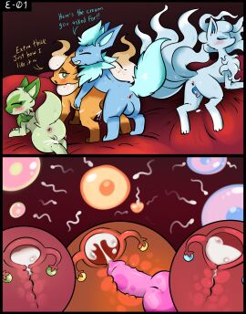 absurd_res alolan_form alolan_ninetales animal_genitalia animal_penis animal_pussy anus ass balls bed black_nose blue_body blush bodily_fluids canid canine canine_genitalia canine_penis canine_pussy canis closed_eyes cross_section cum cum_in_pussy cum_in_uterus cum_inside dialogue digital_media_(artwork) dripping e-01 eeveelution english_text fallopian_tubes felid feline female female_penetrated feral flareon from_behind fur furniture generation_1_pokemon generation_5_pokemon generation_7_pokemon generation_9_pokemon genital_fluids genitals green_body green_eyes green_fur hair hi_res hisuian_zorua impregnation internal korisaz_(zekeofgods) looking_back male male/female male_penetrating male_penetrating_female male_pokemon/female_pokemon mammal multicolored_body ninetales nintendo nude on_bed open_mouth orange_body ovaries ovum penetration penile penile_penetration penis penis_in_pussy pokemon pokemon_(species) pussy regional_form_(pokemon) sex simple_background smile sperm_cell spread_legs sprigatito tail text uterus vaginal_penetration white_body white_fur x-ray zorua