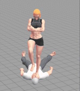 1boy 1girls 3d 3d_animation animated ballbusting balls face_stepping face_stomp female female_dominating_male femdom knee_in_balls knee_in_crotch knee_to_the_balls male mixed_fight ninanan punch shirt shorts
