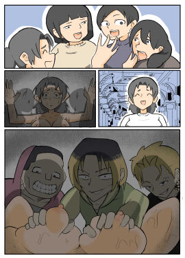 3boys 4girls black_hair breast_grab breasts closed_eyes clothed clothed_male clothed_male_nude_female crying crying_with_eyes_open earrings female flashback gangrape groping groping_breasts juxtaposition male married married_female milf mother multiple_boys multiple_females multiple_girls multiple_males naked naked_female nipples nude nude_female original short_hair tan_boku tears