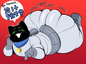 2020s 2024 absurd_res absurd_resolution absurdres anthro ass belt big_ass big_butt bodysuit bubble_ass bubble_butt cat_ears collar domestic_cat fat_ass fat_butt felid feline felis gloves green_eyes grey_suit hi_res highres jiggle jiggling_ass laying_down laying_on_stomach looking_at_viewer male monkey_wrench_(series) nathanatwar red_background scratch_(monkey_wrench) spacesuit text text_box text_bubble twerking whateverdoes whiskers